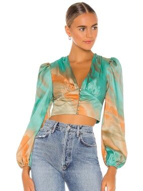 superdown Satin Crop Top in Mint and Peach